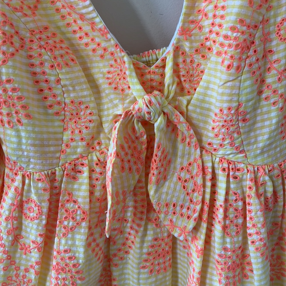 Lilly Pulitzer Sarafina Eyelet Babydoll Dress Calla Yellow Gingham NWT Size 2 - Picture 6 of 14